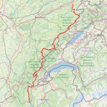 Grande Traversée du Jura (GTJ) à pied intégrale GPS track, route, trail